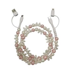 Bows & Pink Pearls Beaded Phone Charging Cable